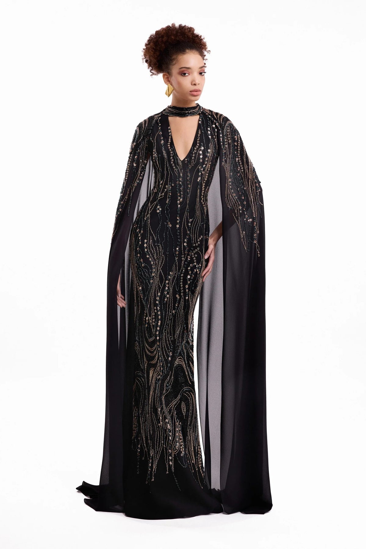 Beaded V-Neck Cape Dress