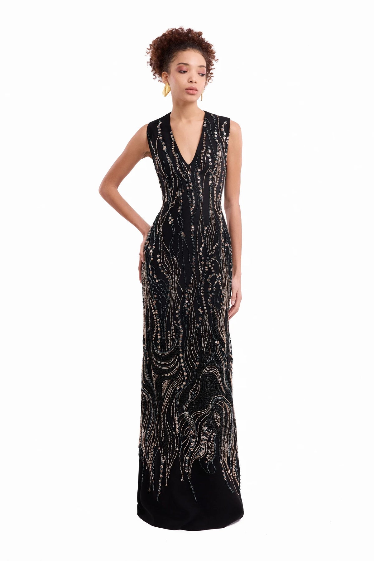 Beaded V-Neck Cape Dress