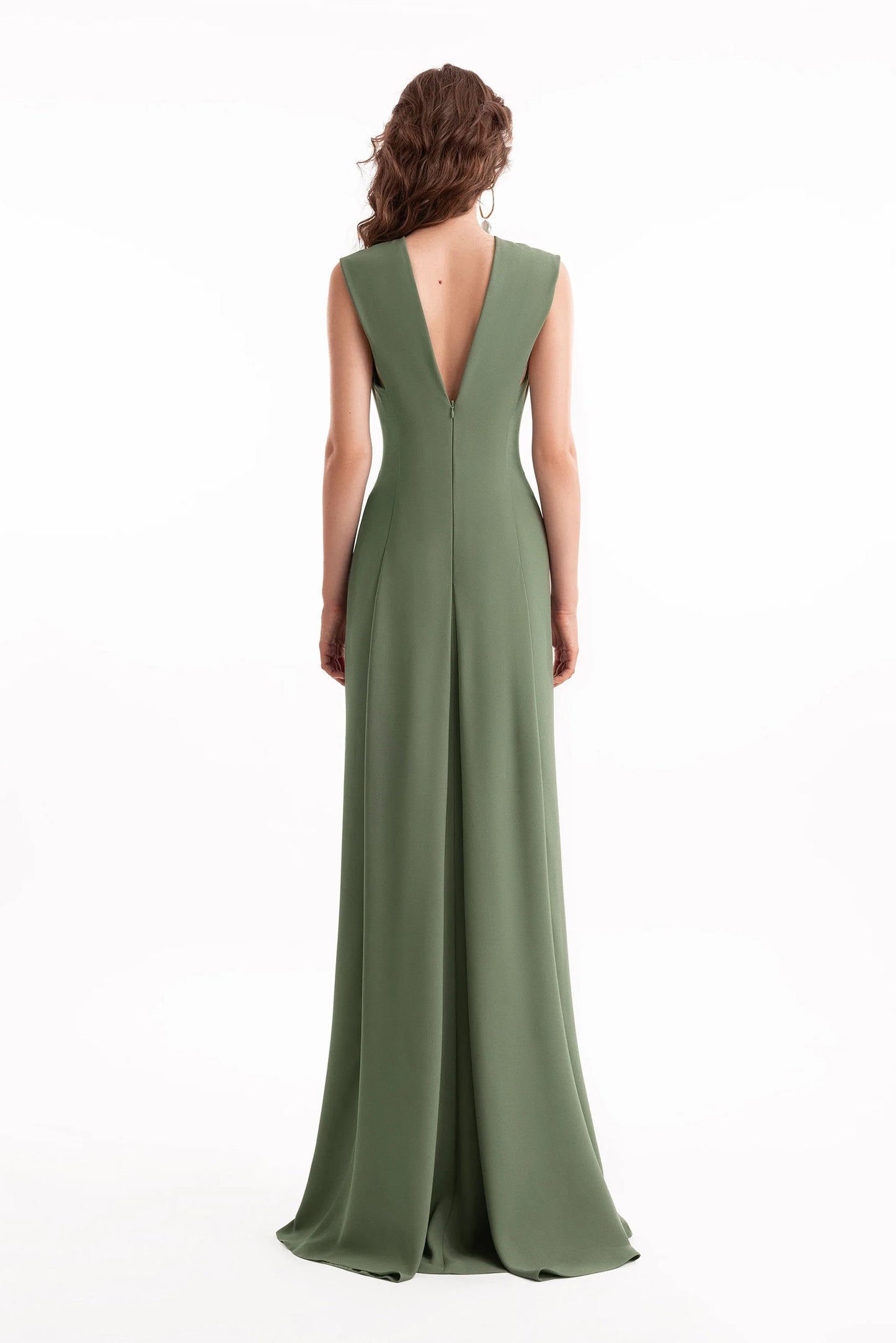 Slim V-Neck Dress with Pleated Shoulders
