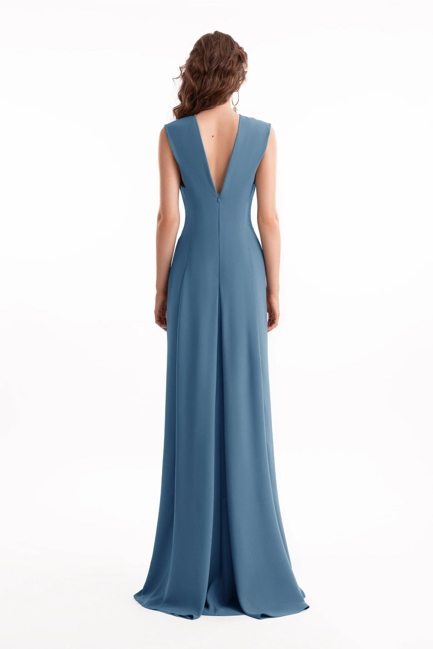 Slim V-Neck Dress with Pleated Shoulders