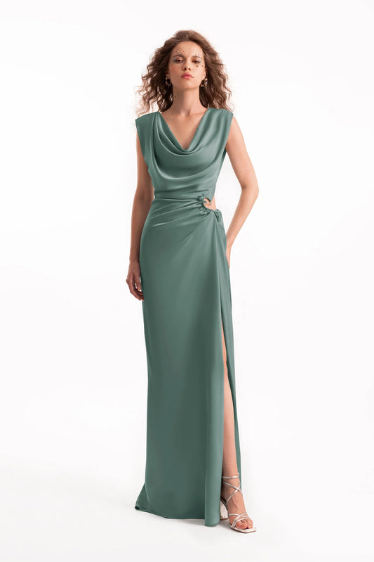 Cowl-Neck Draped Dress