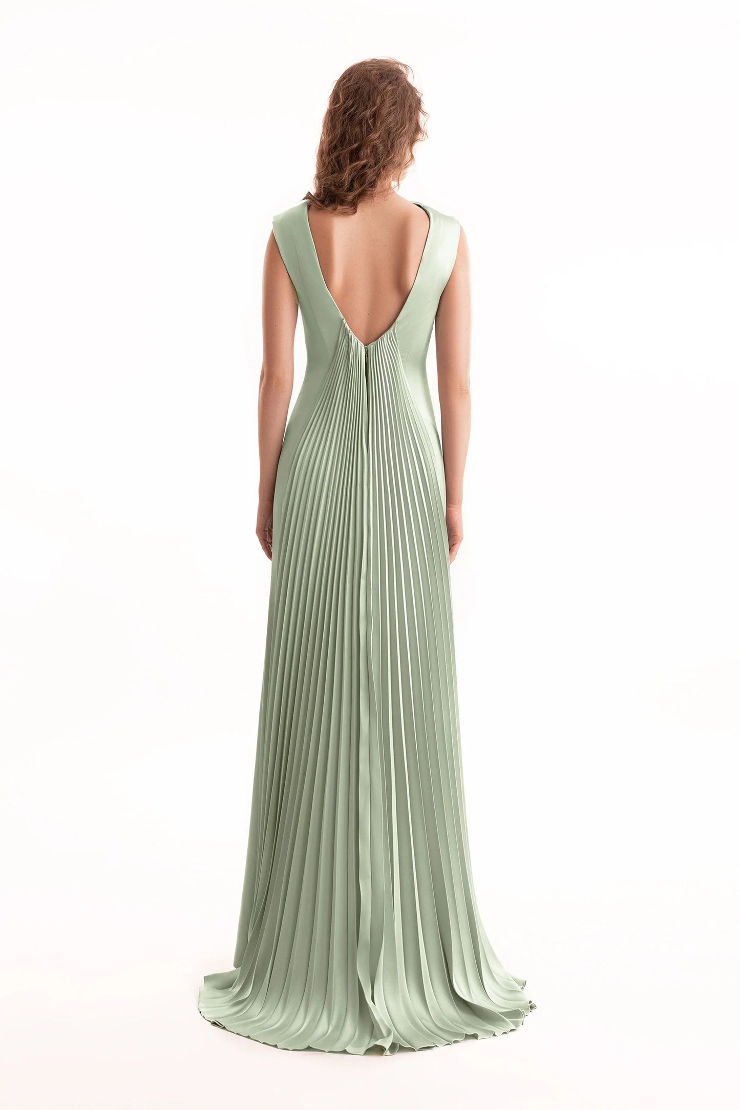 Draped Long Dress with V-Bodice