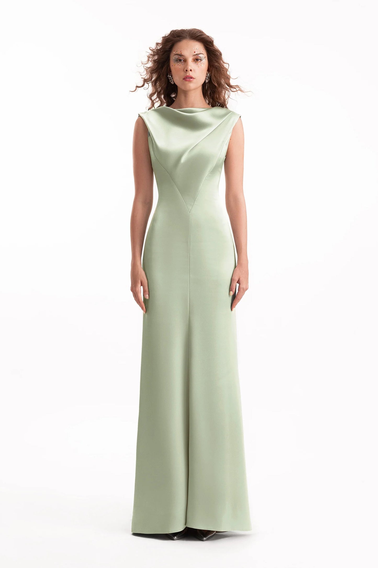 Draped Long Dress with V-Bodice