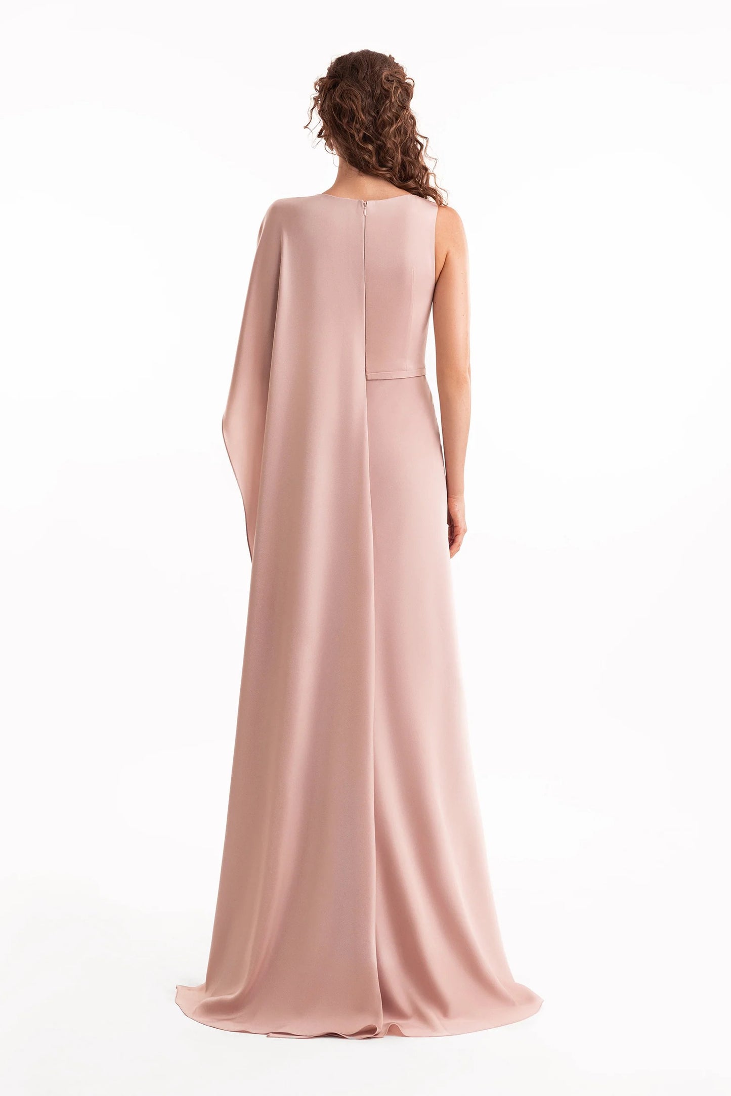 Asymmetrical Satin Cape Dress
