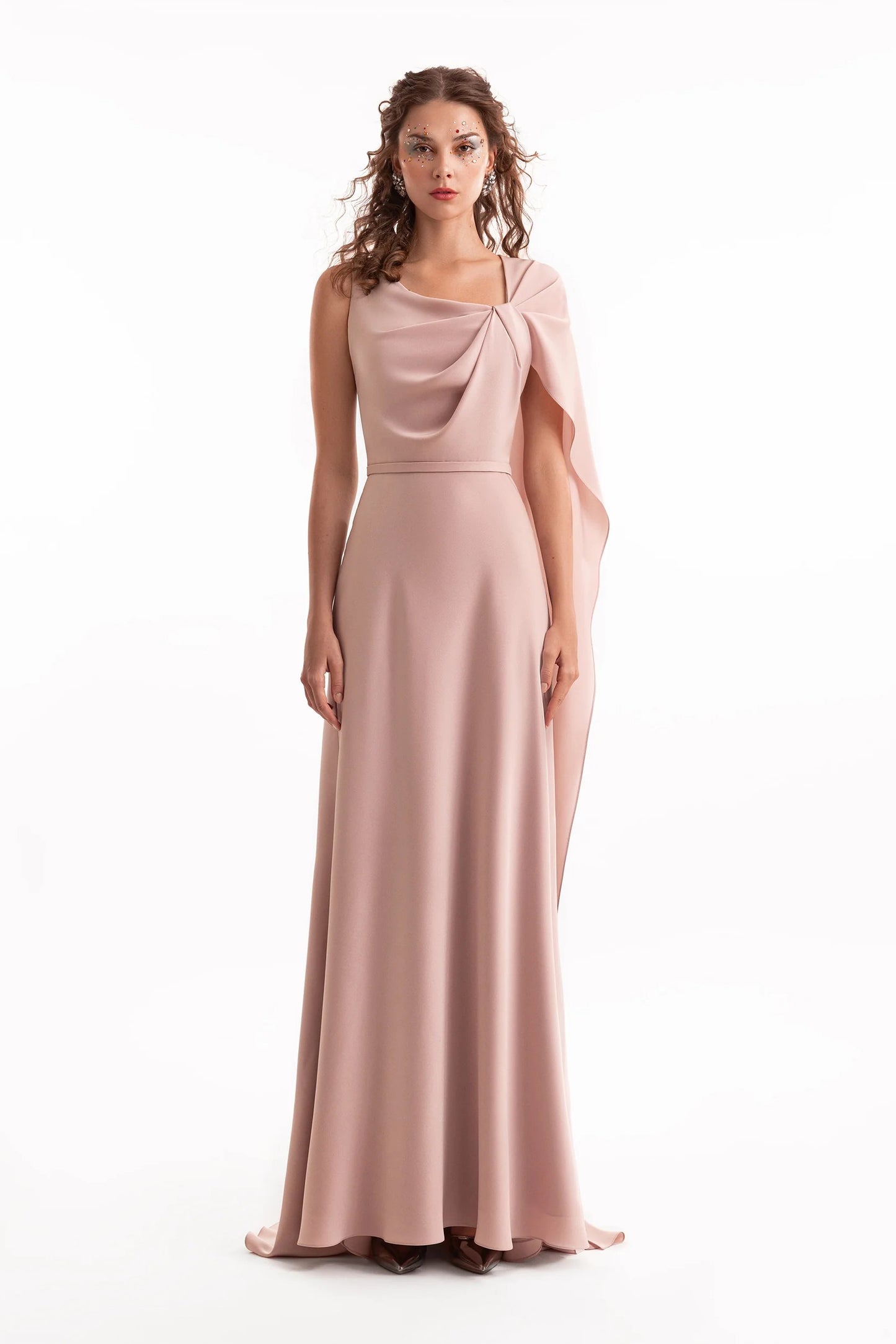 Asymmetrical Satin Cape Dress