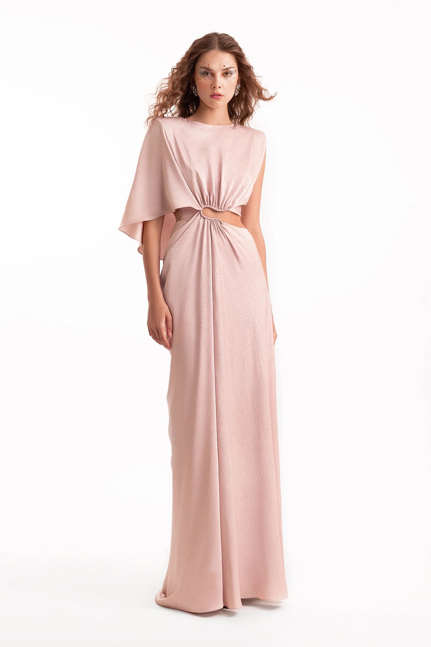 Cape-Sleeve Buckled Dress