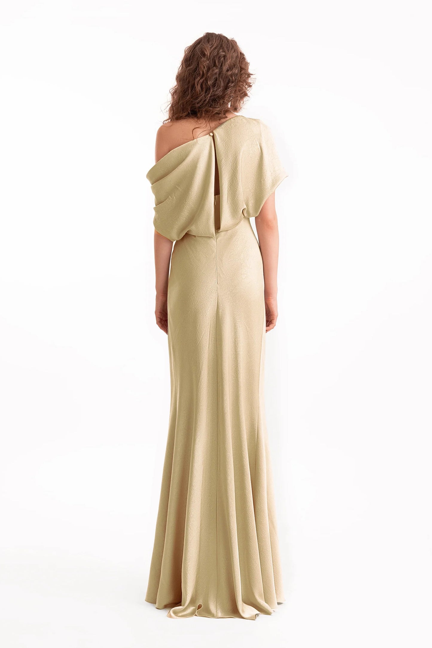 Gold Buckle Asymmetrical Draped Dress