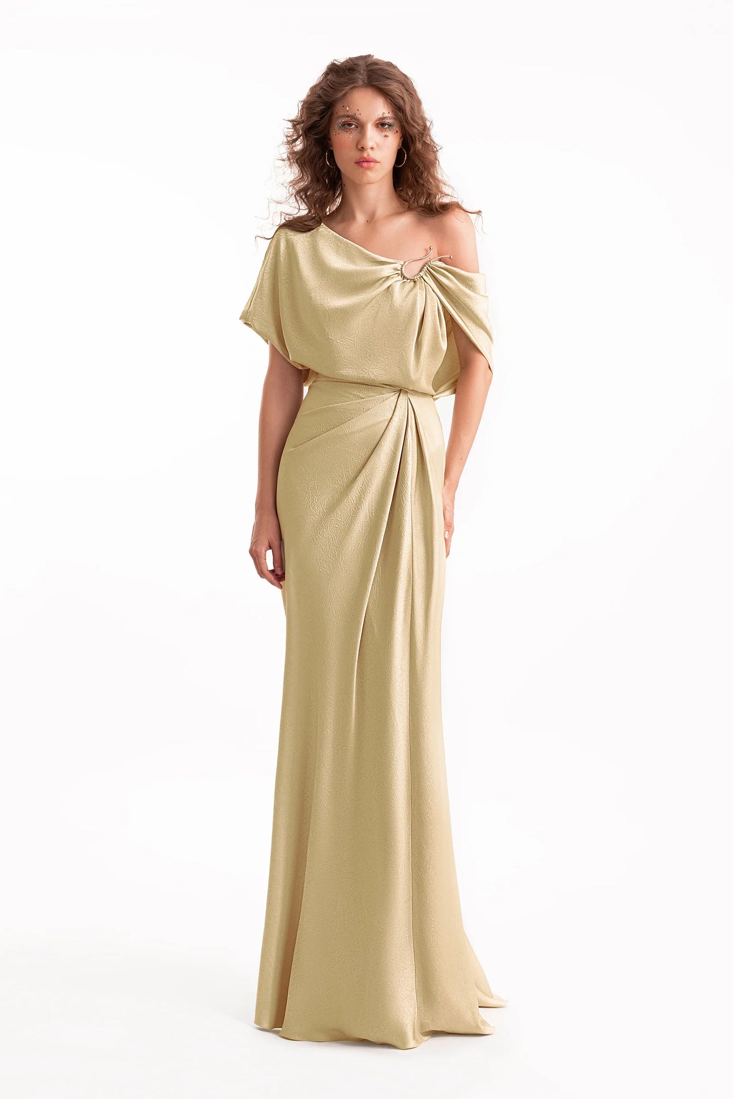 Gold Buckle Asymmetrical Draped Dress