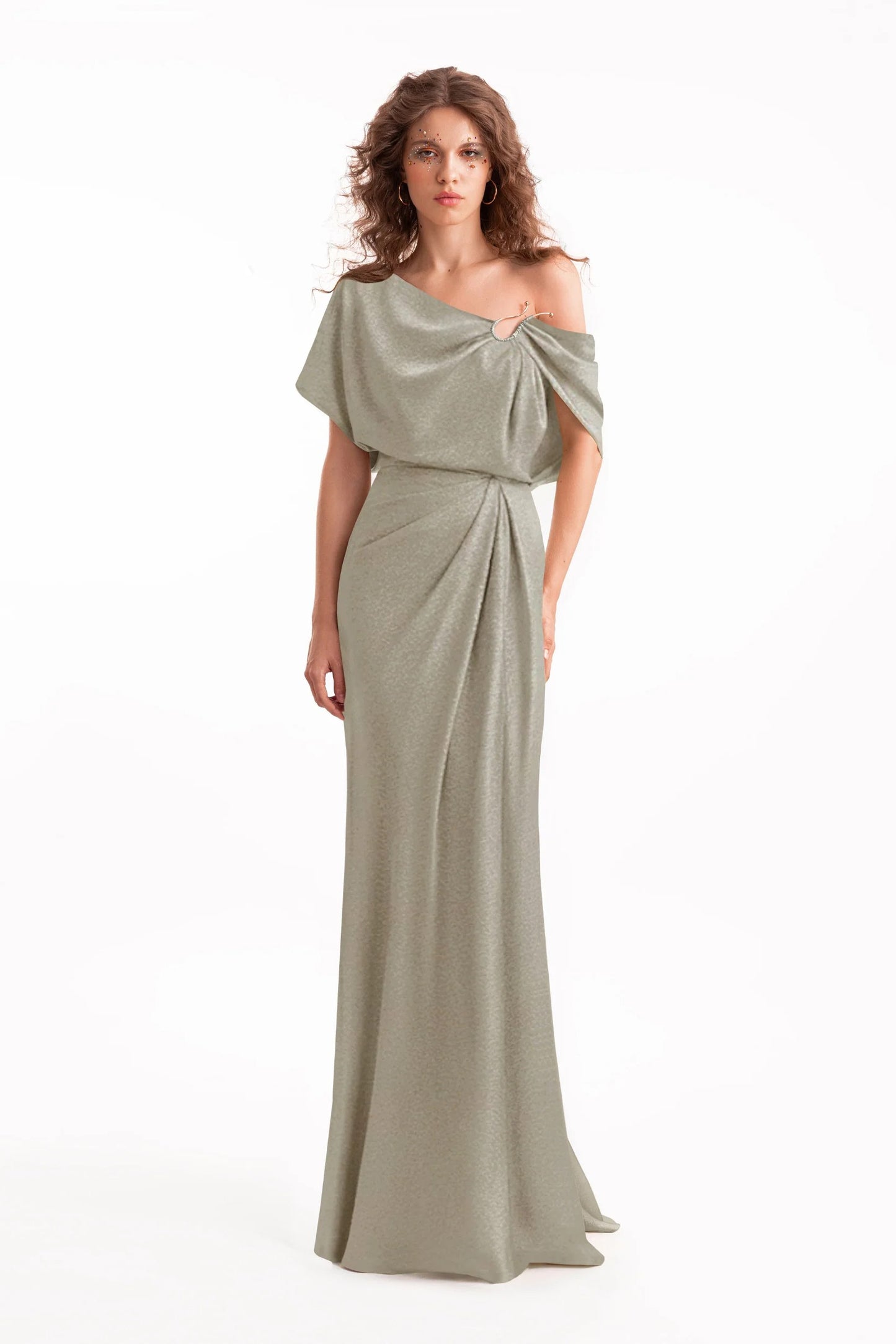 Gold Buckle Asymmetrical Draped Dress