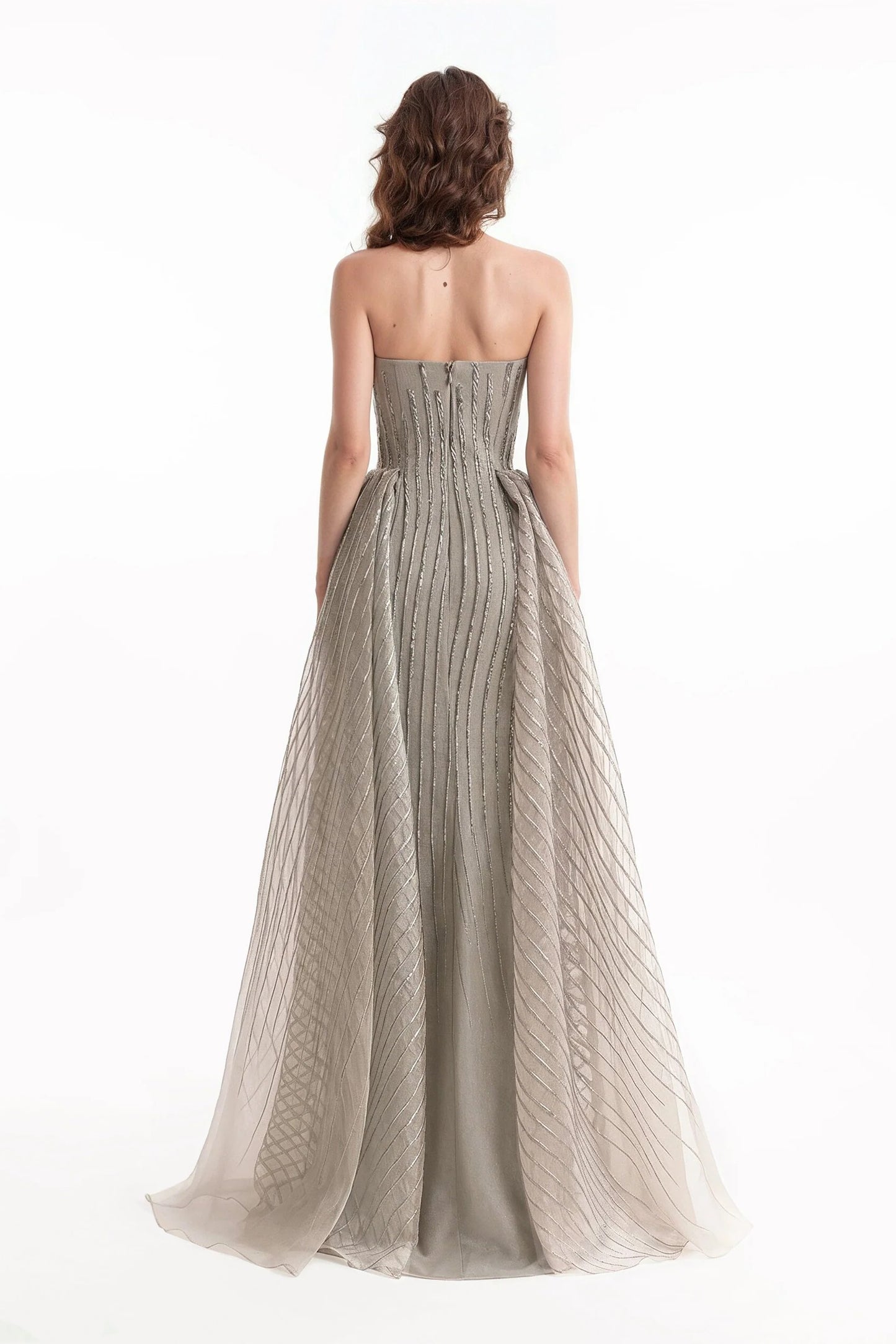 Strapless Striped Organza Dress