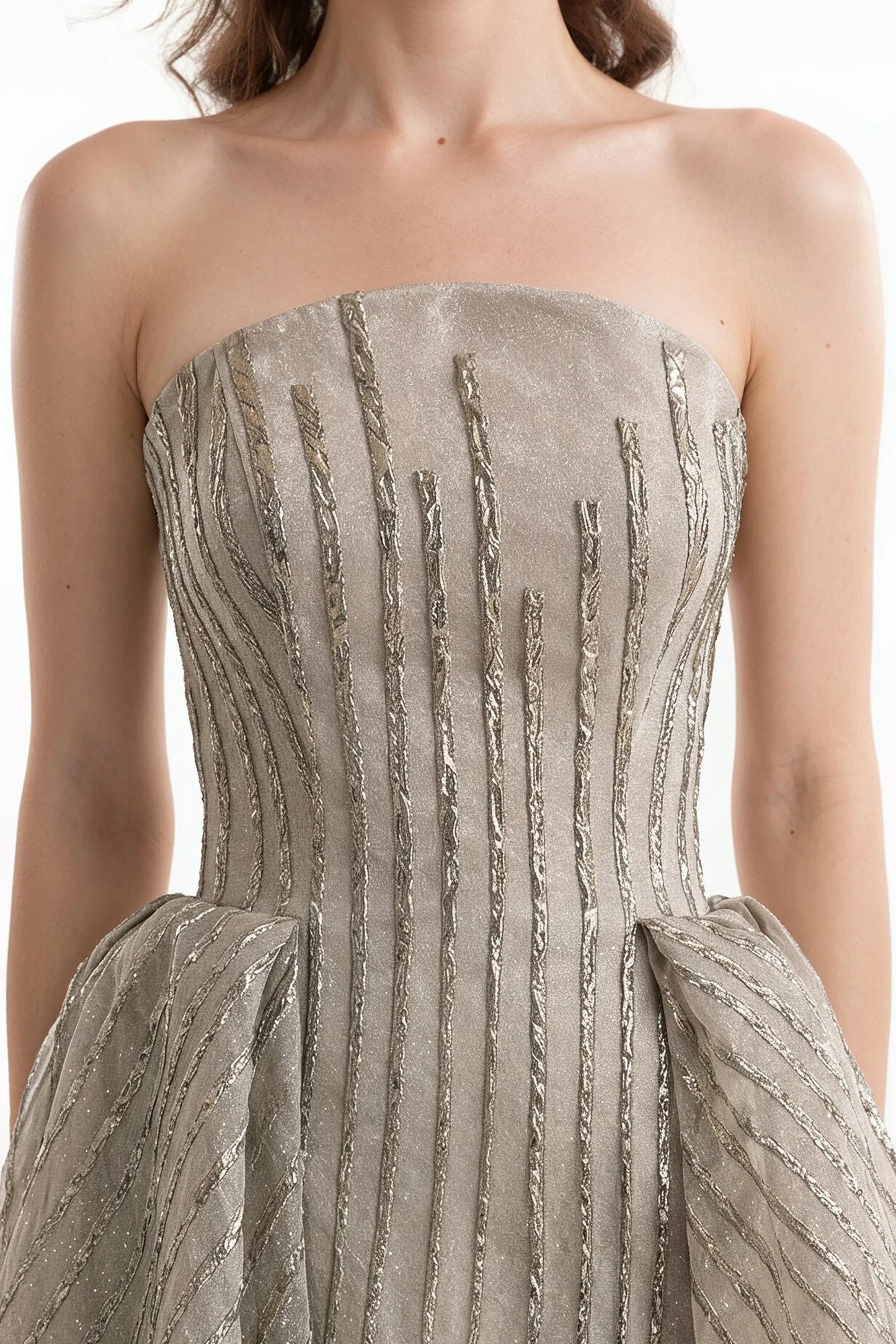 Strapless Striped Organza Dress