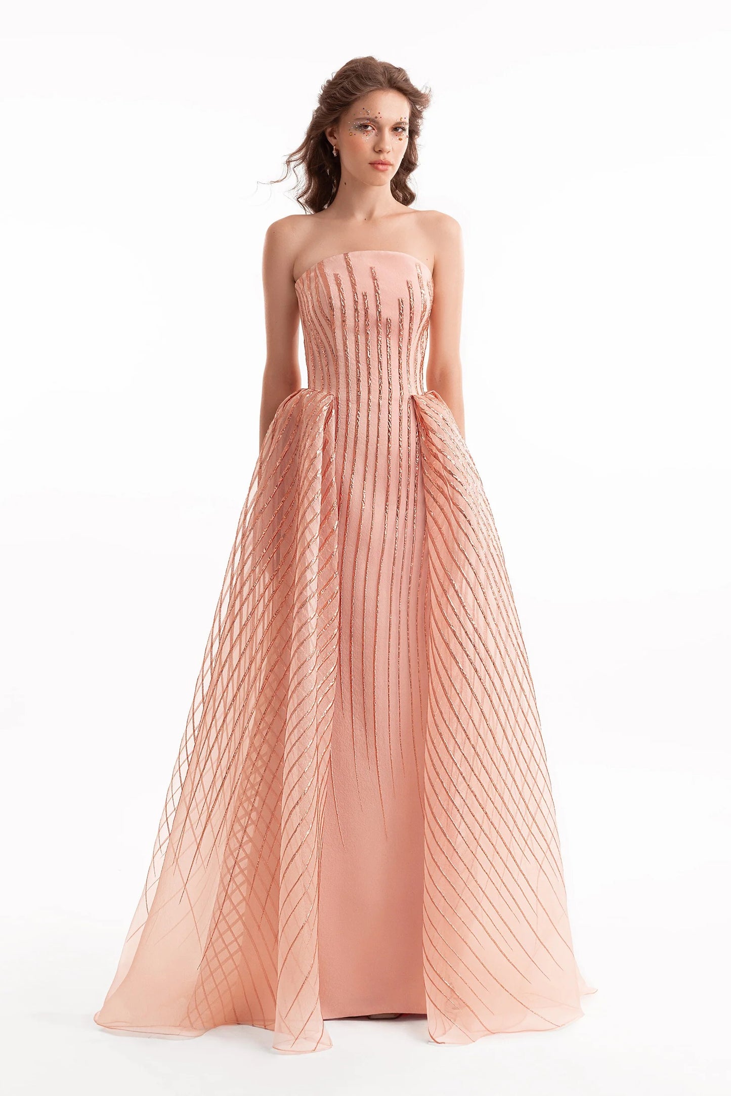 Strapless Striped Organza Dress