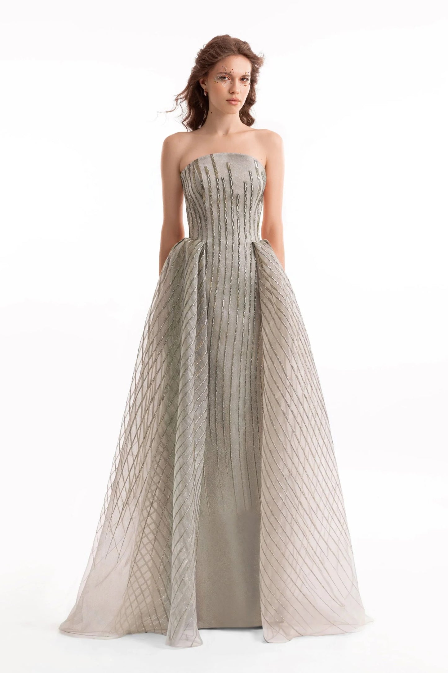Strapless Striped Organza Dress