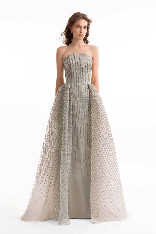 Strapless Striped Organza Dress
