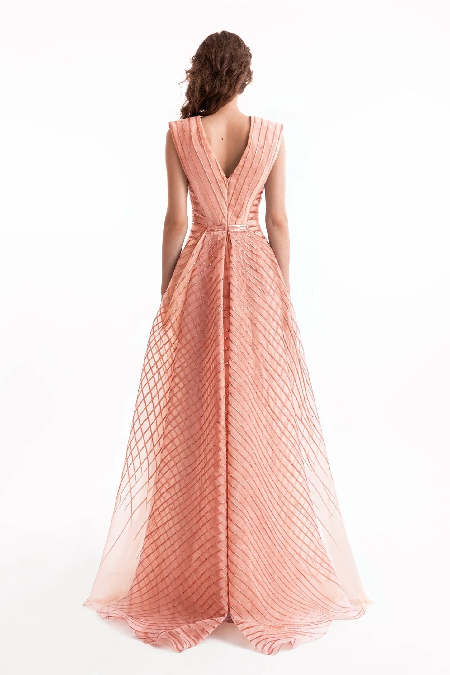 V-Neck Devoré Striped Organza Dress