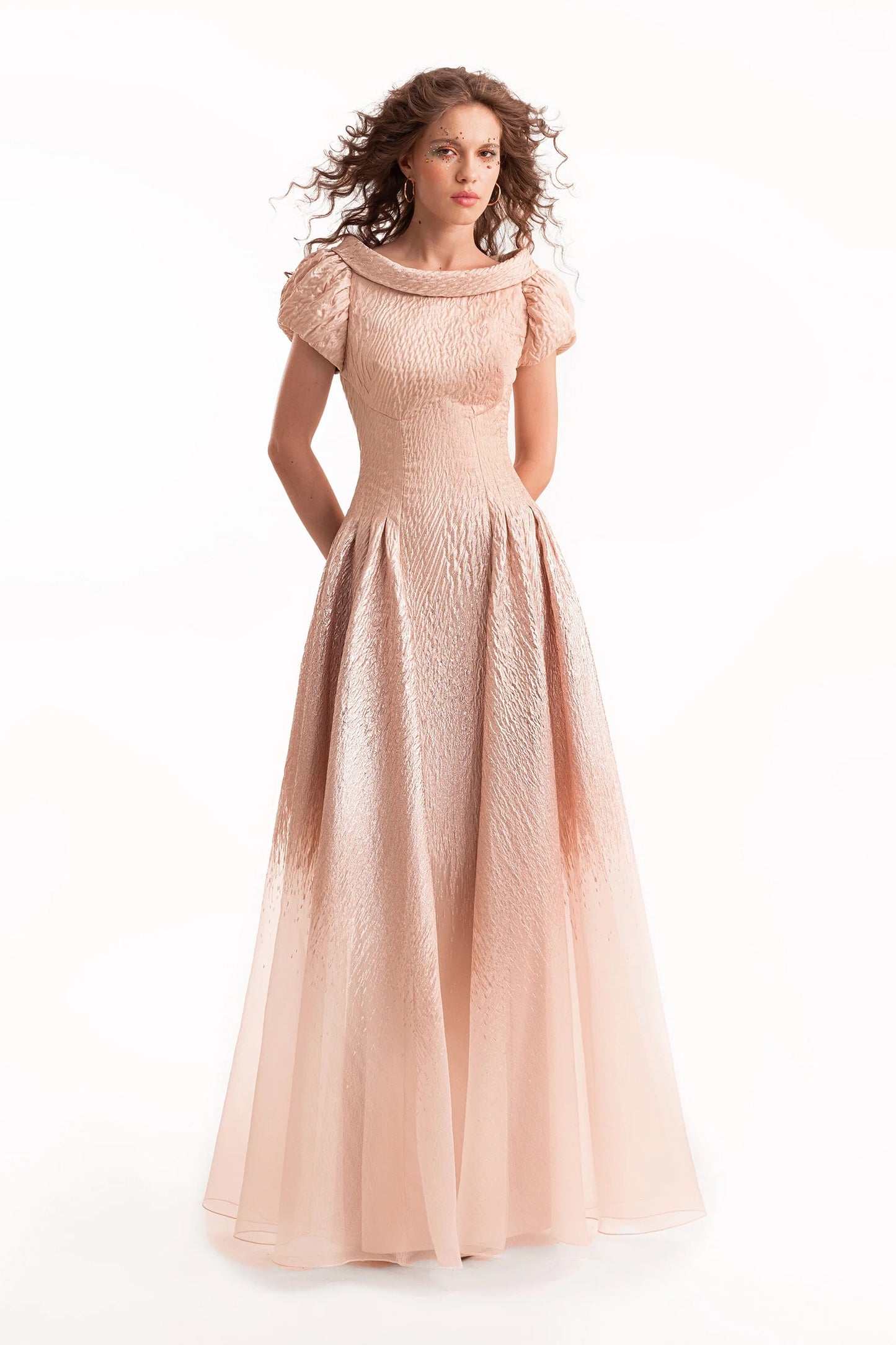 Puff-Sleeve Dress with Sheer Degradé
