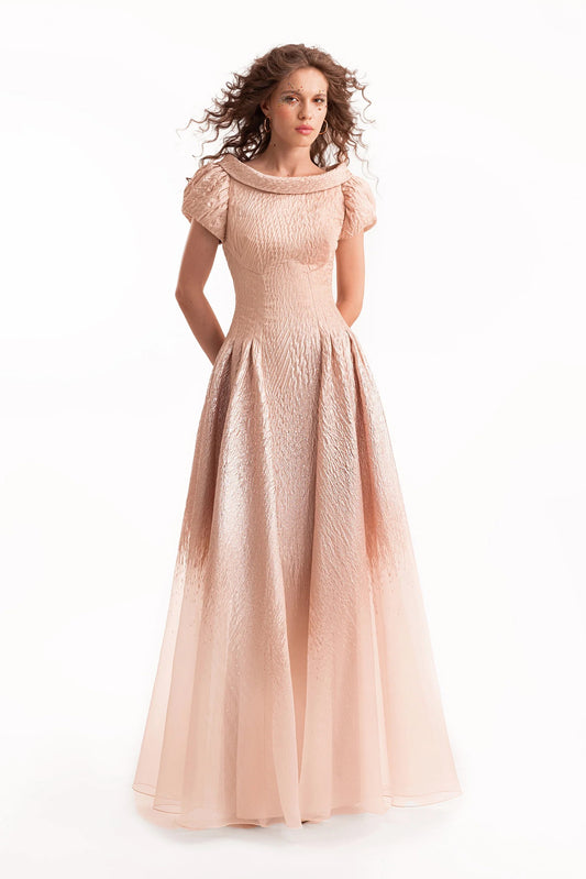 Puff-Sleeve Dress with Sheer Degradé
