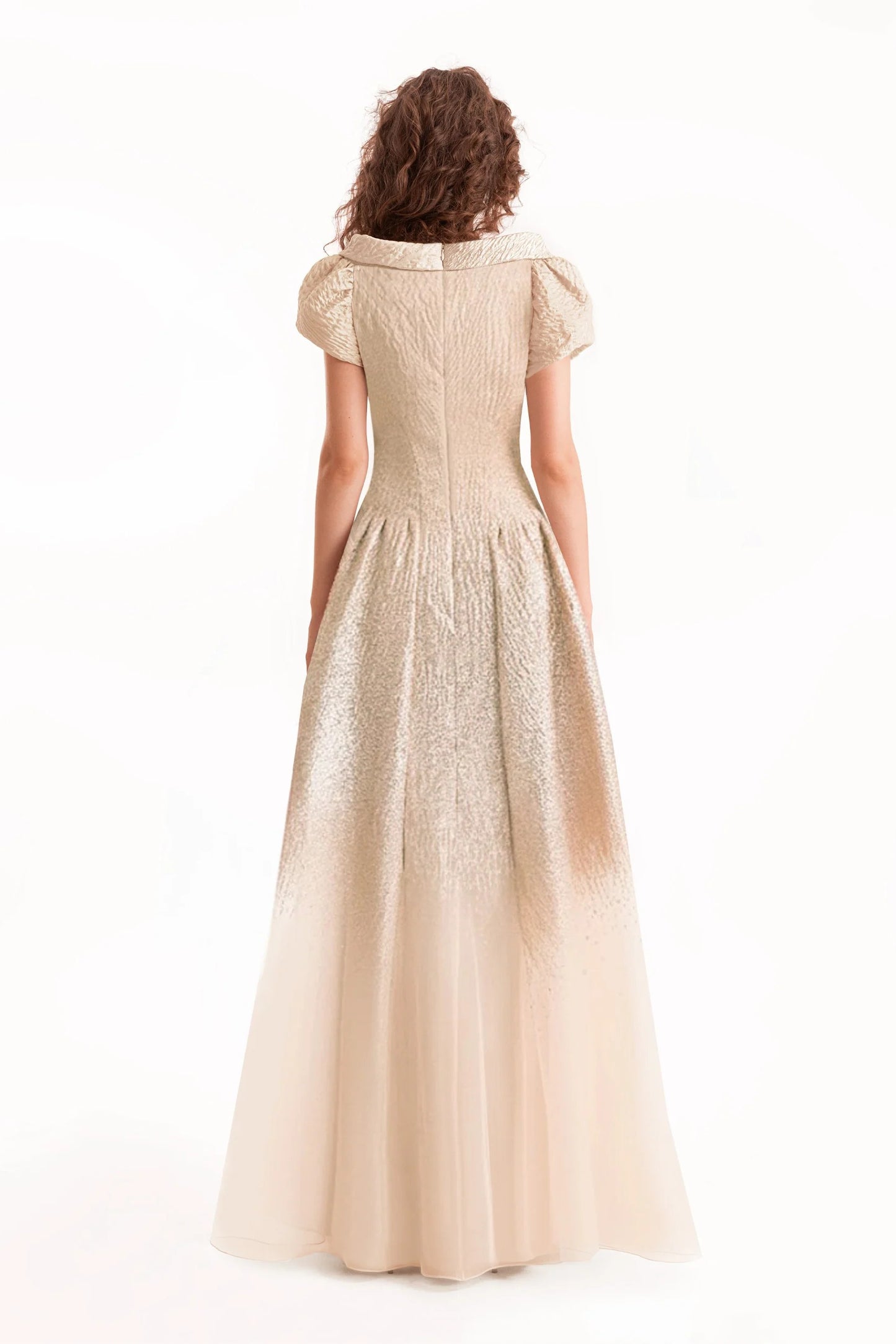 Puff-Sleeve Dress with Sheer Degradé