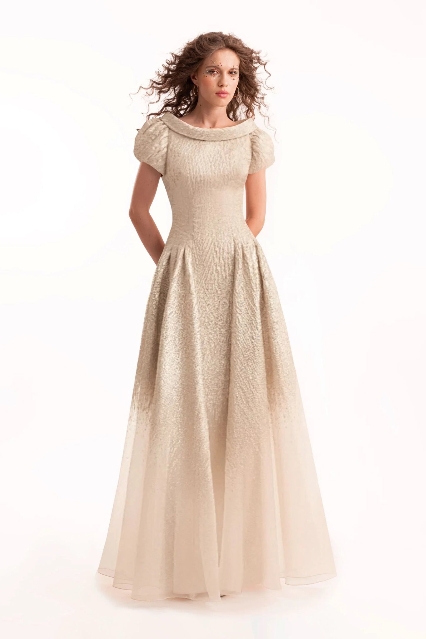 Puff-Sleeve Dress with Sheer Degradé