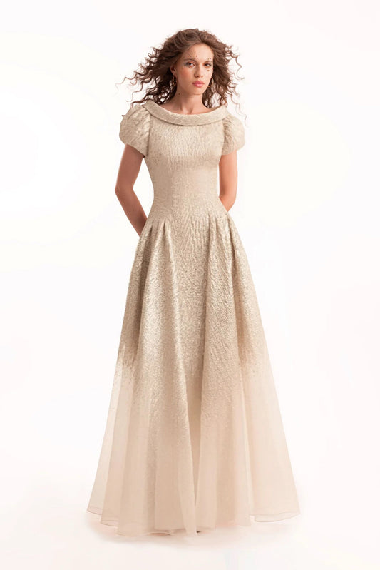 Puff-Sleeve Dress with Sheer Degradé