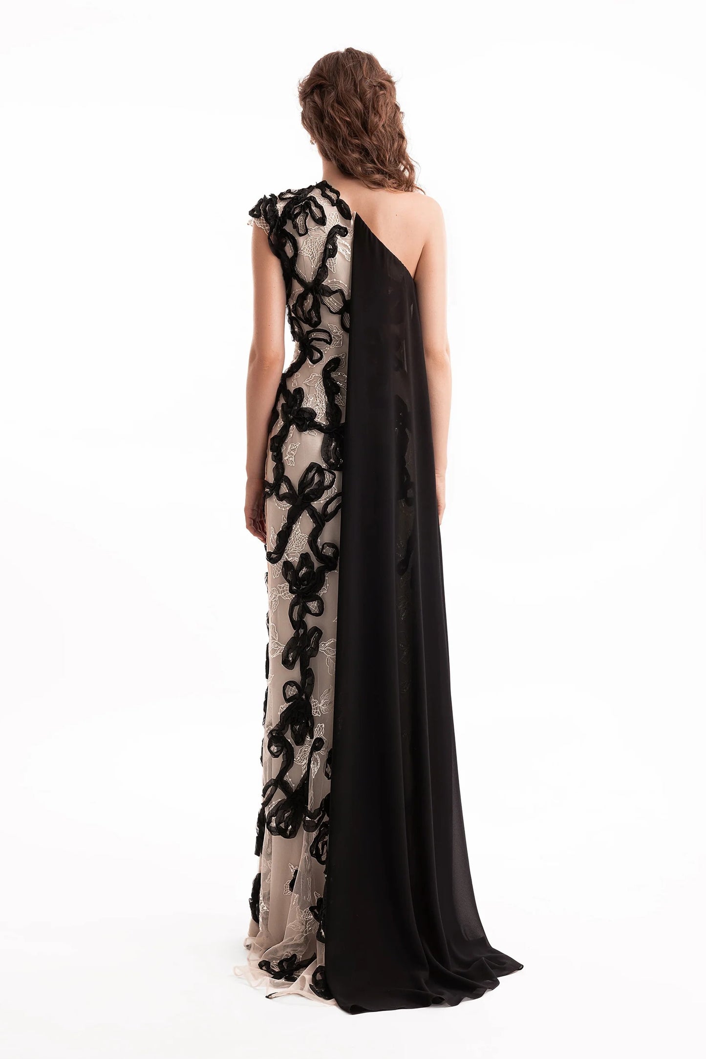 One-Shoulder 3D Embroidered Dress