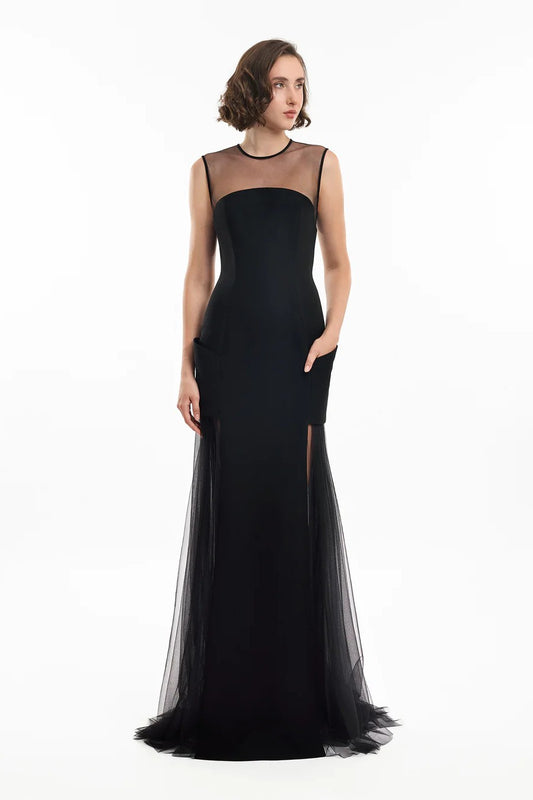Open-Back Dress with Structured Hips