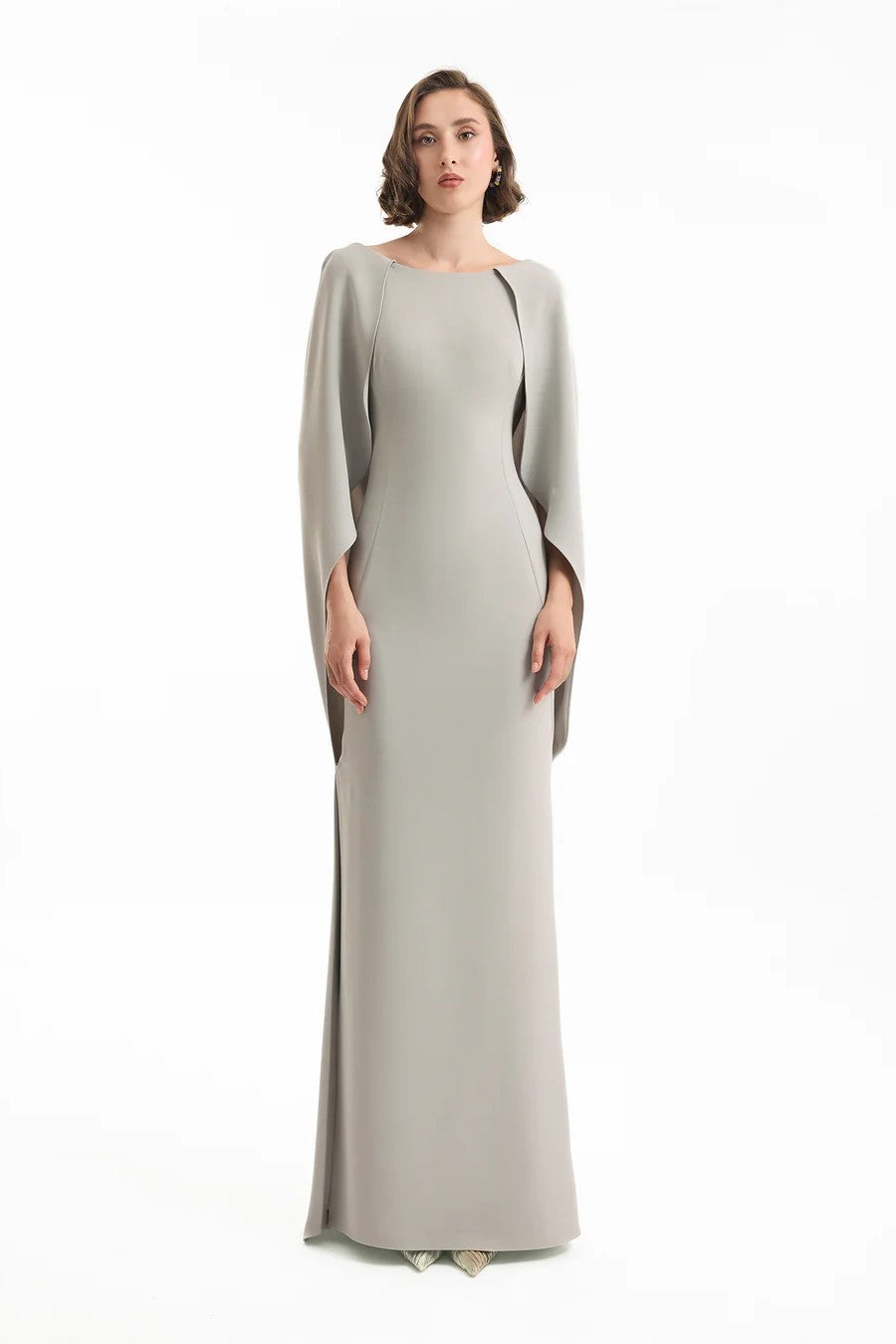 High-Neck Dress with Cape Sleeves