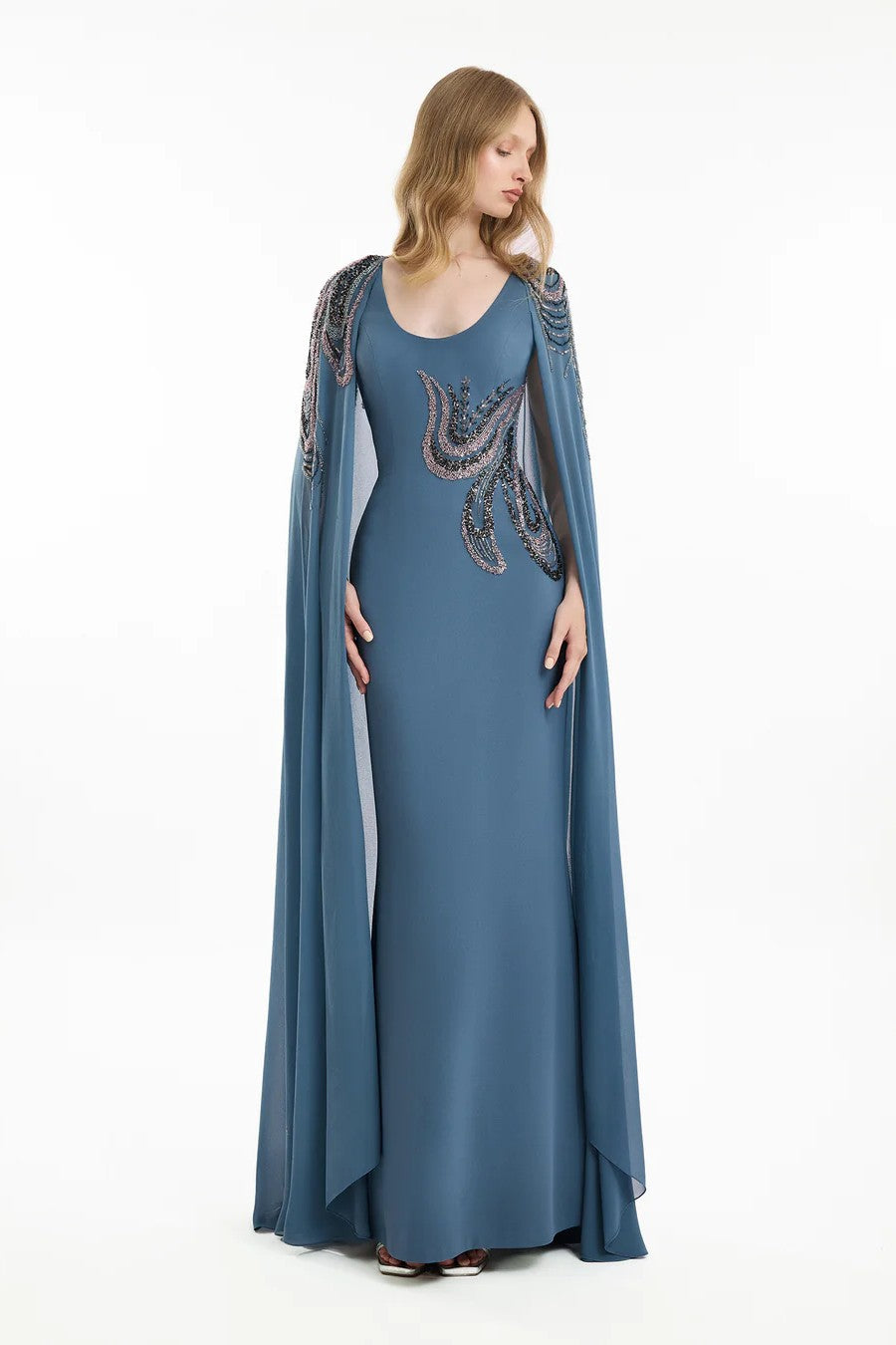 Fitted Scoop-Neck Dress with Beaded Embroidery