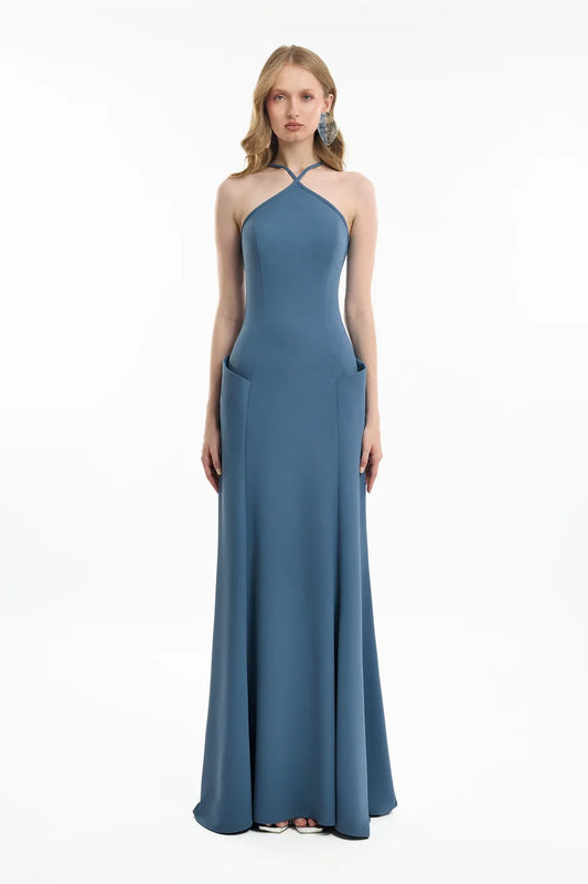 Halter-Neck Dress with Structured Hips