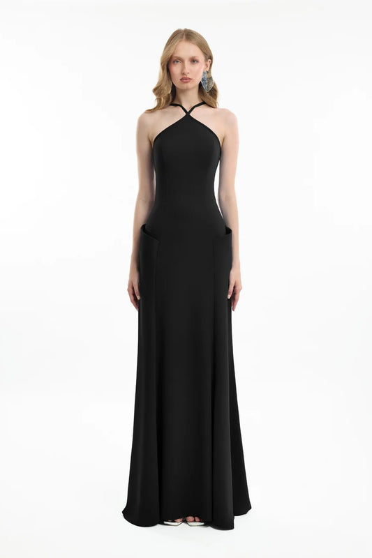 Halter-Neck Dress with Structured Hips