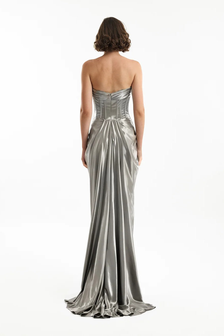 Strapless Metallic Satin Dress