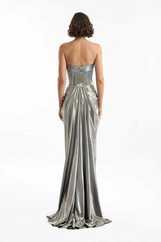 Strapless Metallic Satin Dress
