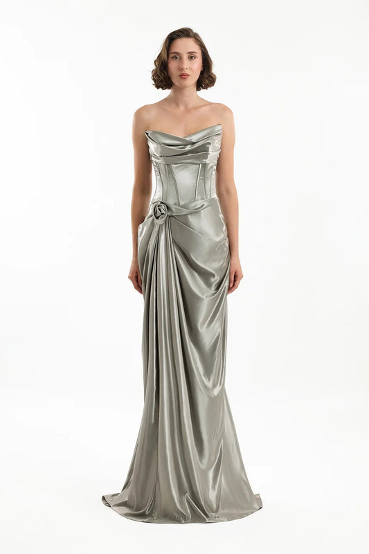 Strapless Metallic Satin Dress