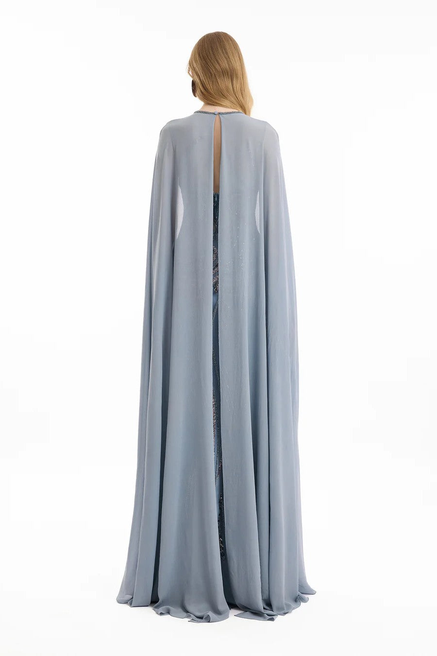 Fitted Beaded Dress with Sheer Neckline