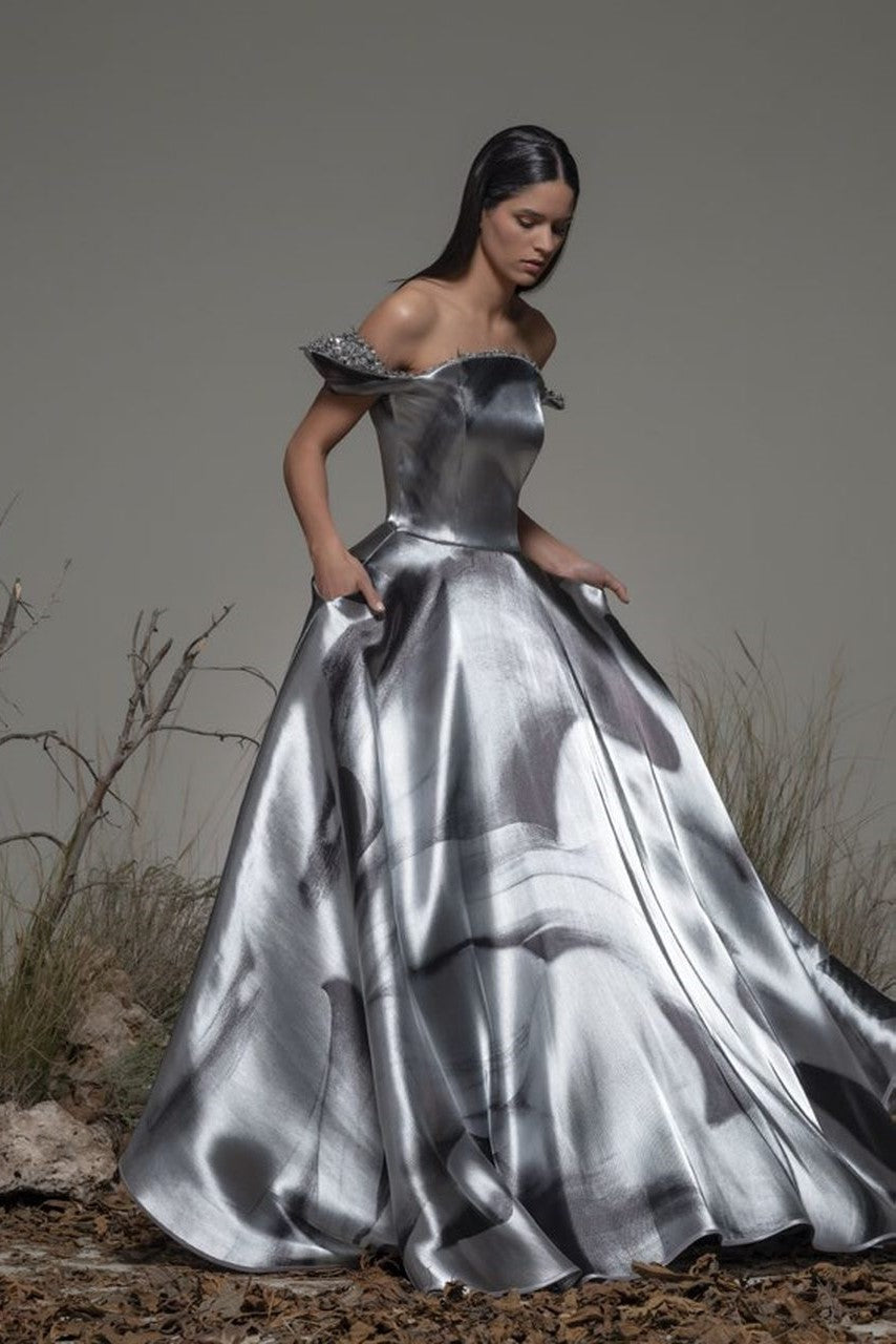 Bonemer Off Shoulder A-Line Gown