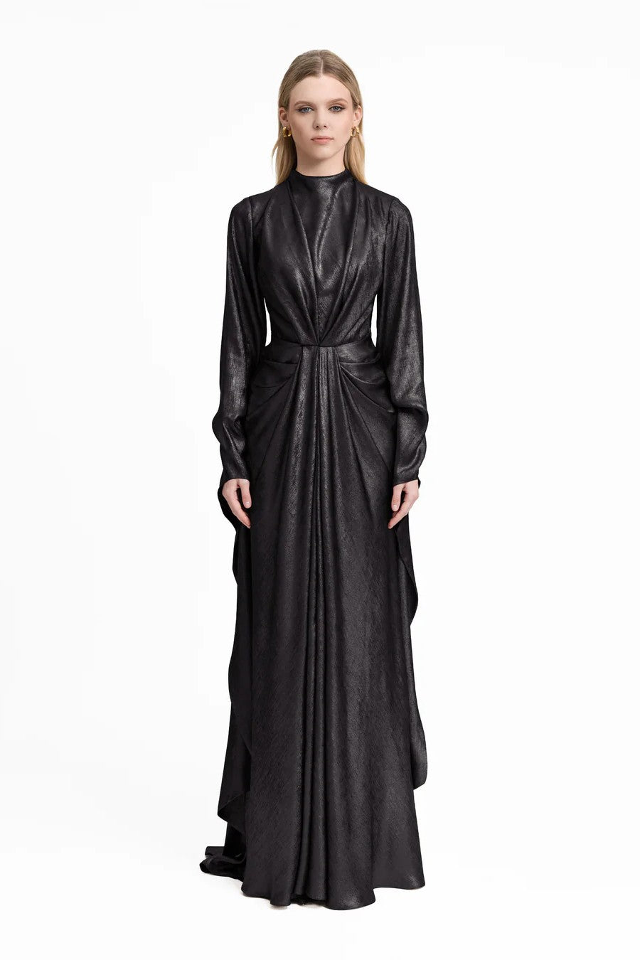 Draped Lamé Dress with Ruffles