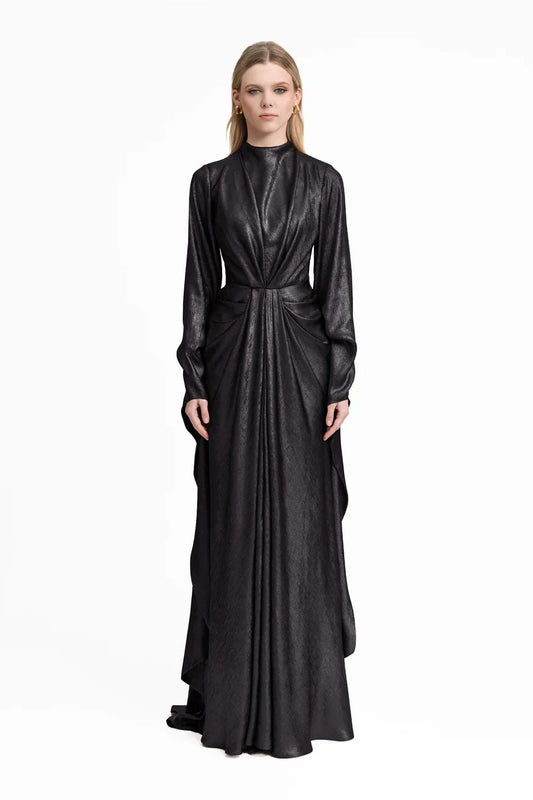 Draped Lamé Dress with Ruffles