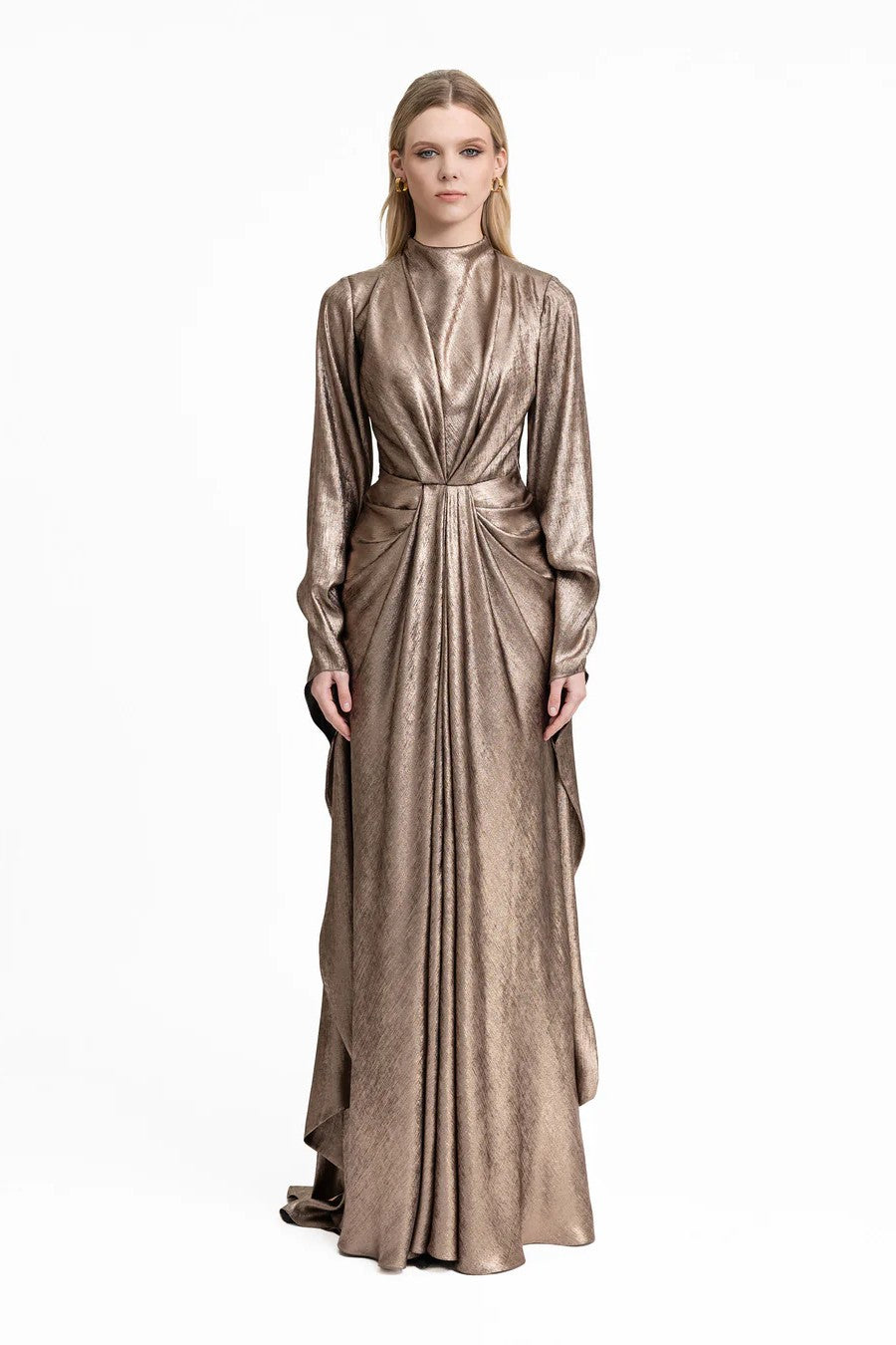 Draped Lamé Dress with Ruffles