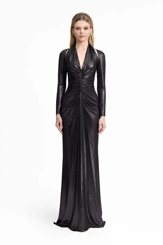 Lamé Jersey Dress with Cut-Outs