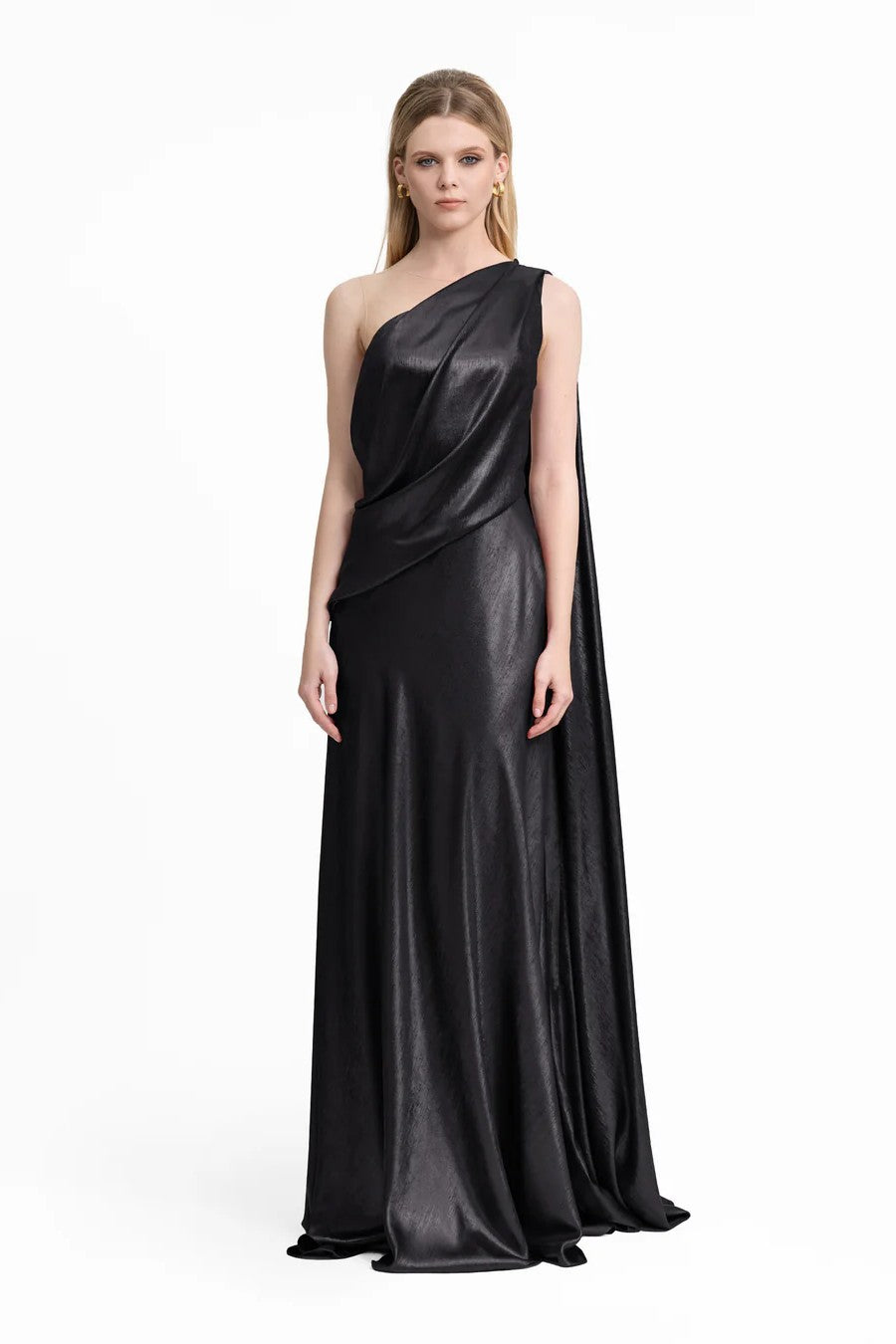 Asymmetrical Lamé Dress with Cape Back