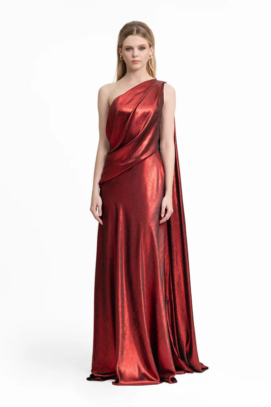 Asymmetrical Lamé Dress with Cape Back