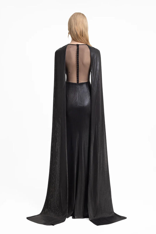 Lamé Dress with Cape Sleeves