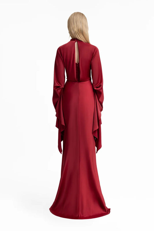 Draped Waist Dress with Ruffled Sleeves
