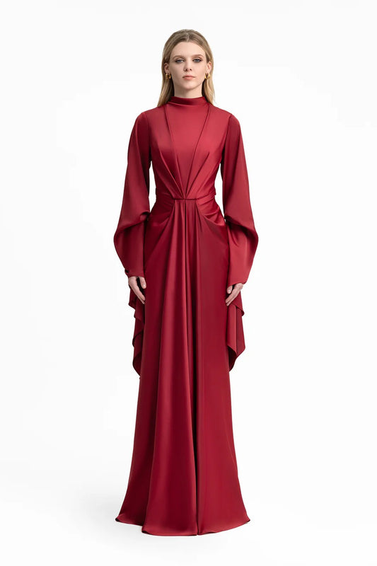Draped Waist Dress with Ruffled Sleeves