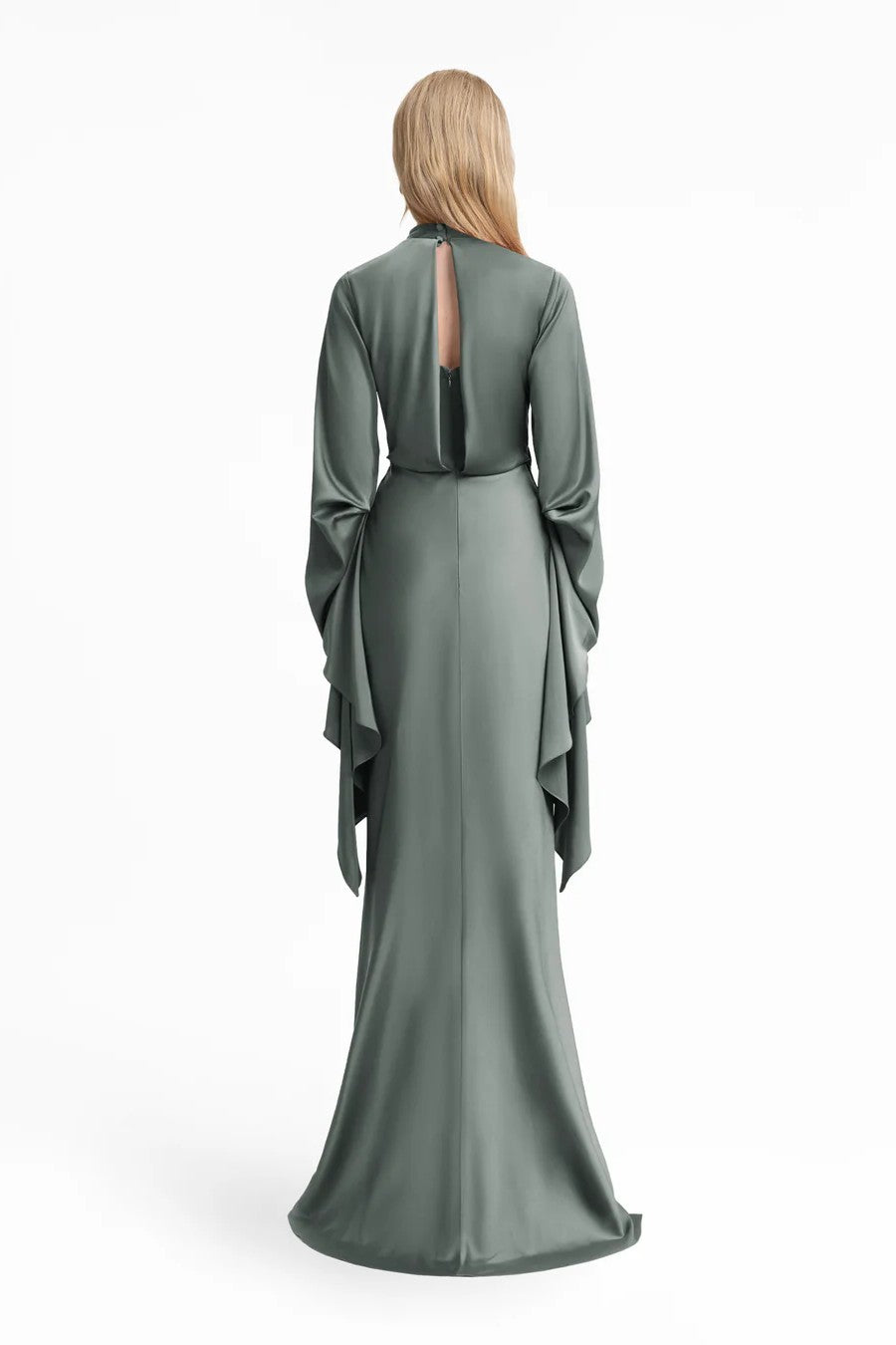 Draped Waist Dress with Ruffled Sleeves
