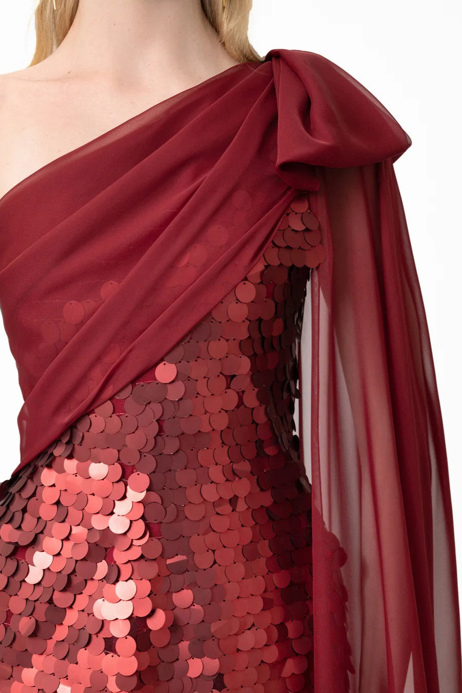 Sequin Dress with Cape Sleeve & Bow