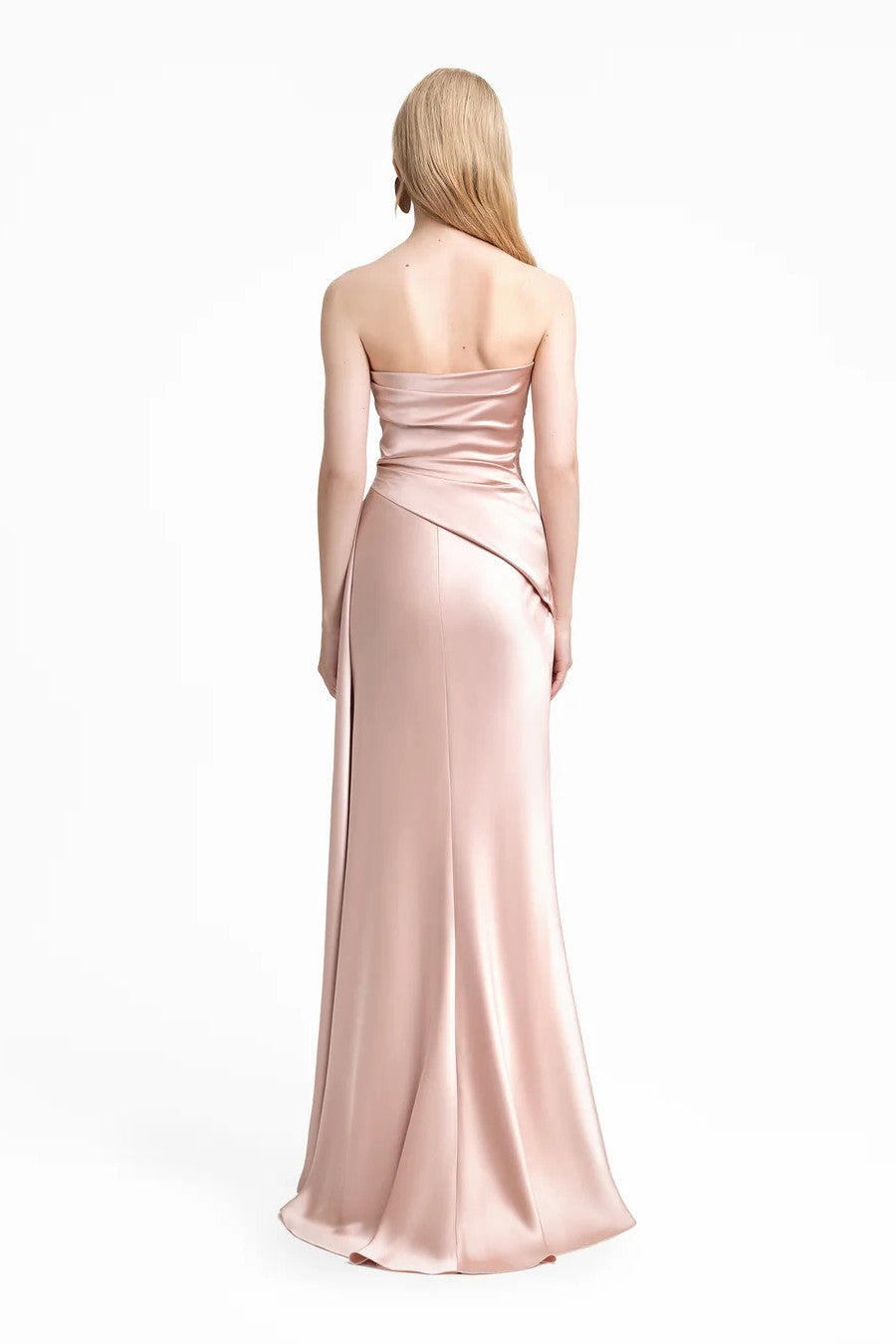 Strapless Asymmetrical Draped Satin Dress