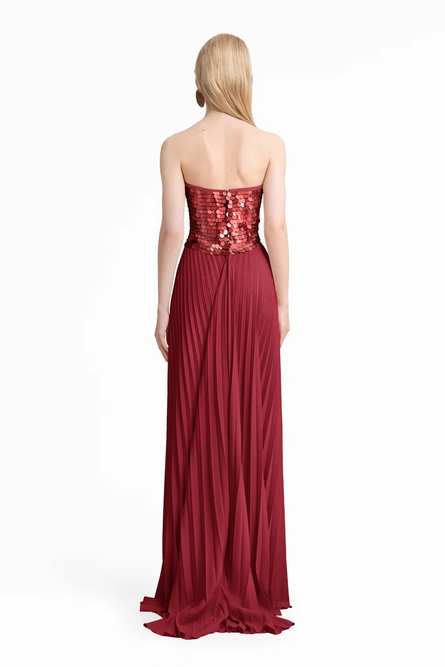 Strapless Sequin Bodice Dress with Plissé Skirt