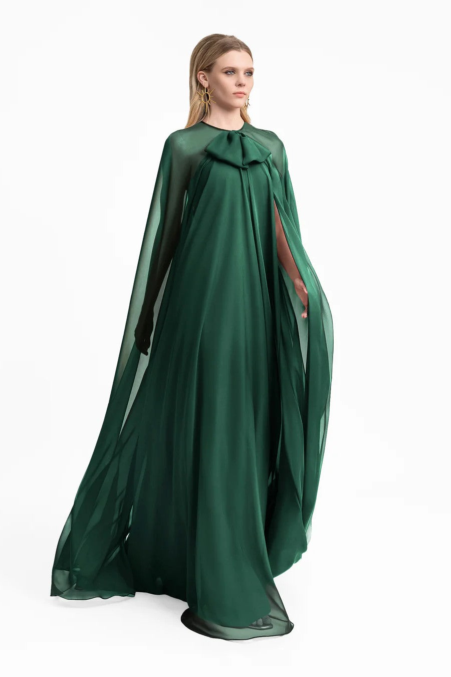 Bow Detail Dress with Cape Sleeves