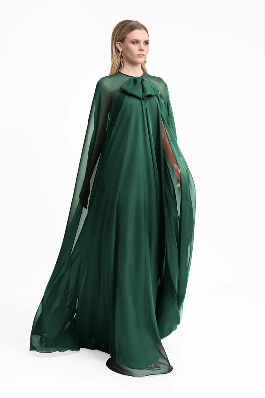 Bow Detail Dress with Cape Sleeves